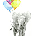 Watercolor Elephant with Heart Shaped Balloons Painting by Olga Shvartsur Watercolor Elephant with Heart Shaped Balloons Painting by Olga Shvartsur