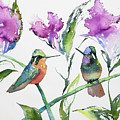 Watercolor - Purple-throated Mountain Gems and Flowers Painting by Cascade Colors Watercolor - Purple-throated Mountain Gems and Flowers Painting by Cascade Colors