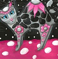 Whimsical Black Pink Floral Kitty Cat by Monica Resinger Whimsical Black Pink Floral Kitty Cat by Monica Resinger
