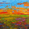 Wildflower Field at Sunset - Modern Impressionist oil palette knife painting Painting by Patricia Awapara