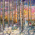 Dylan's Snowman - Winter Sunset Landscape Impressionistic Painting with palette knife Digital Art by OLena Art Dylan's Snowman - Winter Sunset Landscape Impressionistic Painting with palette knife Digital Art by OLena Art