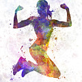 Woman runner jogger jumping powerful Painting by Pablo Romero Woman runner jogger jumping powerful Painting by Pablo Romero