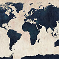 World Map Distressed Navy Poster by Michael Tompsett