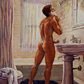 Young Man Shaving Painting by Marc DeBauch Young Man Shaving Painting by Marc DeBauch