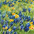 Painted Hills - Bluebonnets and Coreopsis Painting by Hailey E Herrera Painted Hills - Bluebonnets and Coreopsis Painting by Hailey E Herrera