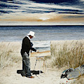 Painter on Jurmala Beach Latvia  by Aleksandrs Drozdovs