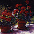 Red Geranium Pots Painting by Lynne Pittard Red Geranium Pots Painting by Lynne Pittard