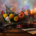 Still Life With Violin And Flowers #2 Photograph by Andrey Morozov