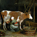 A Maid Milking a Cow in a Barn Painting by Audrey Jeanne Roberts A Maid Milking a Cow in a Barn Painting by Audrey Jeanne Roberts