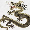 Black and Gold Sacred Eastern Dragon over White Leather Digital Art by Serge Averbukh Black and Gold Sacred Eastern Dragon over White Leather Digital Art by Serge Averbukh