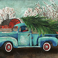 Blue Truck And Tree I Mixed Media by Elizabeth Medley Blue Truck And Tree I Mixed Media by Elizabeth Medley