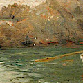 Boy Rowing Out From a Rocky Shore Painting by Henry Scott Tuke Boy Rowing Out From a Rocky Shore Painting by Henry Scott Tuke