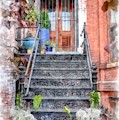 Brick Townhouse Walkup Watercolor by Edward Fielding Brick Townhouse Walkup Watercolor by Edward Fielding