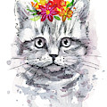 Cat with Flowers Painting by Olga Shvartsur Cat with Flowers Painting by Olga Shvartsur