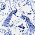 Chinoiserie Blue and White Peacocks and Butterflies Painting by Audrey Jeanne Roberts Chinoiserie Blue and White Peacocks and Butterflies Painting by Audrey Jeanne Roberts