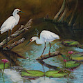 Two Egrets--Missed Again Painting by Lynne Pittard Two Egrets--Missed Again Painting by Lynne Pittard