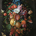 Festoon Of Fruit And Flowers, 1670 by Jan Davidsz de Heem Festoon Of Fruit And Flowers, 1670 by Jan Davidsz de Heem