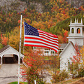 Flag flying over the Stark covered Bridge Photograph by Jeff Folger Flag flying over the Stark covered Bridge Photograph by Jeff Folger