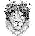 Floral lion Drawing by Balazs Solti Floral lion Drawing by Balazs Solti