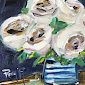 Fluffy White Roses Painting by Roxy Rich Fluffy White Roses Painting by Roxy Rich