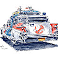 Ghostbusters Ecto-1 Movie Car Cadillac Miller Meteor Ink Drawing Drawing by Frank Ramspott Ghostbusters Ecto-1 Movie Car Cadillac Miller Meteor Ink Drawing Drawing by Frank Ramspott