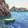 Green Boat Blue Sea Safe Harbor Watercolor Painting by Irina Sztukowski Green Boat Blue Sea Safe Harbor Watercolor Painting by Irina Sztukowski