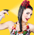 Haircare. Brunette Pinup Woman Using Hair Product by Jorgo Photography - Wall Art Gallery Haircare. Brunette Pinup Woman Using Hair Product by Jorgo Photography - Wall Art Gallery