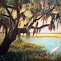 Heron and Live Oak Tree Painting by Blue Sky Heron and Live Oak Tree Painting by Blue Sky