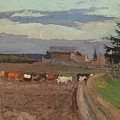 Homecoming Cattle In The Moonlight Painting by Viktor Ignatiev