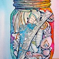 Jar with w/ Map AMI Painting by Midge Pippel Jar with w/ Map AMI Painting by Midge Pippel