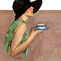 Lady In Wide Brim Hat Holding Tea Cup by Penrhyn Stanlaws Lady In Wide Brim Hat Holding Tea Cup by Penrhyn Stanlaws
