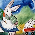 Mamma Bunny Rabbit and Babies by Follow Themoonart