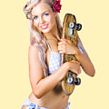 Pinup woman in bikini holding skateboard Photograph by Jorgo Photography Pinup woman in bikini holding skateboard Photograph by Jorgo Photography