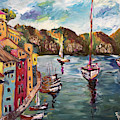 Portofino Harbor Painting by Roxy Rich Portofino Harbor Painting by Roxy Rich