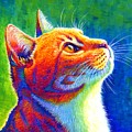 Anticipation - Psychedelic Rainbow Tabby Cat Painting by Rebecca Wang Anticipation - Psychedelic Rainbow Tabby Cat Painting by Rebecca Wang