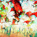 Red Ibis Migration Abstract Mixed Media by Ginette Callaway