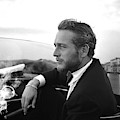Reflecting, Paul Newman, movie star, cruising Venice, enjoying a Cuban cigar, black and white Mixed Media by Thomas Pollart Reflecting, Paul Newman, movie star, cruising Venice, enjoying a Cuban cigar, black and white Mixed Media by Thomas Pollart
