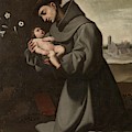 'Saint Anthony of Padua with the Infant Christ'. 1635 - 1650. Oil on canvas. Painting by Francisco de Zurbaran -c 1598-1664- 'Saint Anthony of Padua with the Infant Christ'. 1635 - 1650. Oil on canvas. Painting by Francisco de Zurbaran -c 1598-1664-