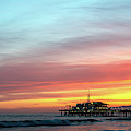 Santa Monica Pier at Sunset Panoramic Picture Photograph by Paul Velgos