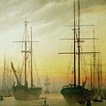 Ships in the harbour. Oil on canvas. Painting by Caspar David Friedrich -1774-1840- Ships in the harbour. Oil on canvas. Painting by Caspar David Friedrich -1774-1840-