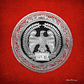 Silver Roman Imperial Eagle over Red Leather by Serge Averbukh