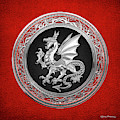 Silver Winged Norse Dragon - Icelandic Viking Landvaettir on Black and Silver Medallion over Red by Serge Averbukh Silver Winged Norse Dragon - Icelandic Viking Landvaettir on Black and Silver Medallion over Red by Serge Averbukh