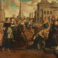 Solomon and the Queen of Sheba. Painting by Jan van Scorel -circle of- Jan Swart van Groningen -rejected attribution-