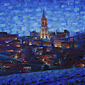 St. Emilion art at night Painting by Rob Buntin