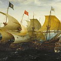 The Battle of Cadiz -Dutch and English Ships Attack the Spanish Armada-. Painting by Aert Anthonisz