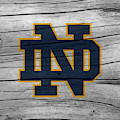 University Of Notre Dame Fighting Irish Logo On Rustic Wood by John Stephens University Of Notre Dame Fighting Irish Logo On Rustic Wood by John Stephens