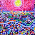 VIBRANT BARCELONA NIGHT VIEW FROM PARK GUELL modern impressionism knife painting Ana Maria Edulescu Painting by Ana Maria Edulescu VIBRANT BARCELONA NIGHT VIEW FROM PARK GUELL modern impressionism knife painting Ana Maria Edulescu Painting by Ana Maria Edulescu