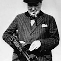 Winston Churchill with Tommy Gun Painting by English School Winston Churchill with Tommy Gun Painting by English School