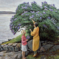 Woman And Child By The Lilac Bush, 1927 Painting by Thorvald Torgersen Woman And Child By The Lilac Bush, 1927 Painting by Thorvald Torgersen
