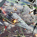 Ww2 Planes Attacking Star Wars Star by Kurt Miller